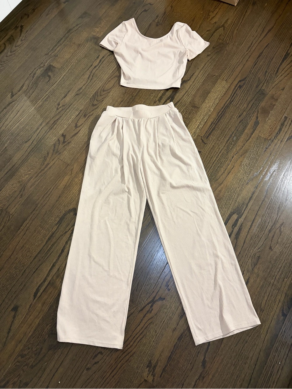 Women's Wide-Leg Ribbed Lounge Pants - Blush Pink